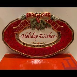 FITZ & FLOYD DAMASK HOLIDAY SENTIMENT TRAY.